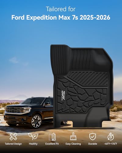 Image of 3W Floor Mats & Cargo Liner & Seat Back Mats for 2025 2026 Ford Expedition Max 7 Seats with 2nd Row Bucket Seats, All Weather TPE Full Set Floor Mats for Ford Expedition (Only Max)