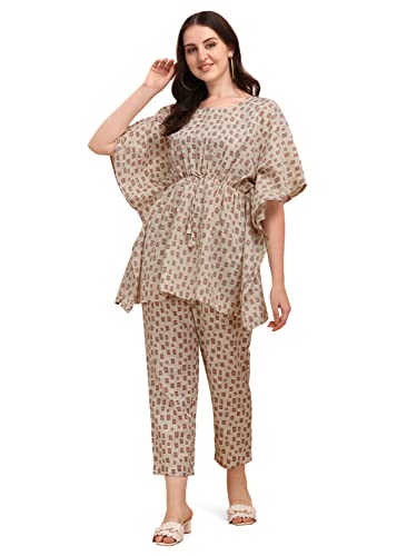 Image of NAINVISH Cotton Blend Kurta Pant Set | Ethnic Kaftan Co Ord Pant Set | Casual Wear Kaftan Pant & Top Set | Fancy Kaftan Top & Pant Set | Women Top & Pant