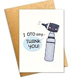 Podagree Funny ENT Pun Thank You Card, “I OTO Say Thank You”, Cute Otoscope Cartoon Greeting Card for ENT Doctors, Audiologists, Nurses, Healthcare Workers