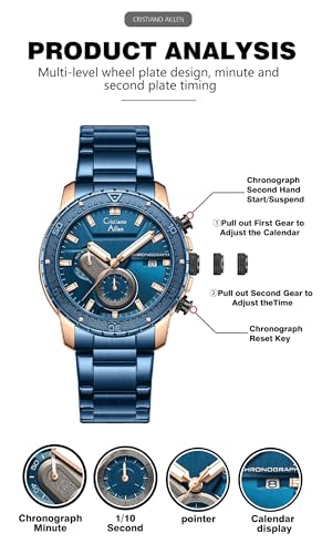 Image of Men's Analog Chronograph Watch for Men with Date Display, Luminous Hands, Water Resistant, Black Dial, Stainless Steel Strap, Casual & Formal Wrist Watch