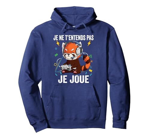 Jeux Video Panda Rouge Gaming garçon Gamer Cadeaux Homme Sweat à Capuche, Unisexe pour Adultes, Bleu Marine, S