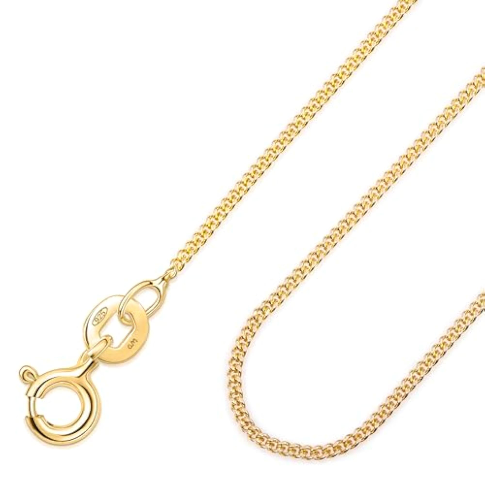 18K Gold Plated on 925 Sterling Silver 1.05 mm Curb Chain Necklace