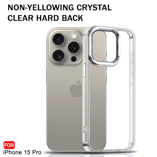 Image of TheGiftKart Hybrid Back Cover Case for iPhone 15 PRO | Built-in Stand | Shockproof Hard Back Case Cover for iPhone 15 PRO (PC & TPU, Clear Back, Transparent Sides)