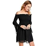 Romwe-Womens-Casual-Floral-Print-Off-Shoulder-Trumpet-Sleeve-Swing-Dress