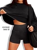 Navneet Women Sweatshirts Oversized Jumpers Crew Neck Long Sleeve Tops Cropped Going Out Tops Casual Black M - Image 3