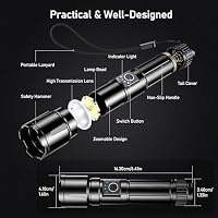 Blukar Taschenlampe LED Aufladbar, Extrem Hell Zoombar Taschenlampen – Ansicht 7