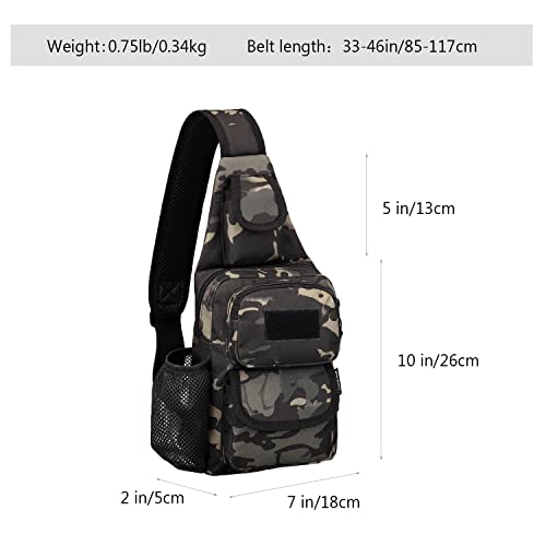 Arcenciel Tactical Sling Pack Military Molle Chest Crossbody Shoulder Bags Motorcycle Bicycle Assault Range Diaper Day Backpack With Patch (Black Camouflage) #TOP2