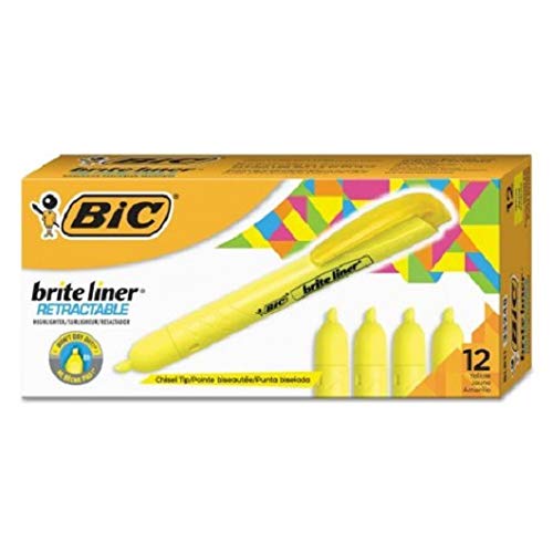 Product of BIC Brite Liner Retractable Highlighter, Chisel Tip, Fluorescent Yellow, 12pk. - Highlighters [Bulk Savings]