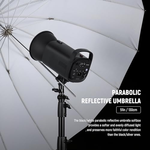 Image of NEEWER 130cm Parabolic Reflective Umbrella Photography with White Interior | Soft Lighting with Diffuser Cover, Bag, Quick Folding for Camera Studio Video Shooting, Monolight, Flash, NS2U
