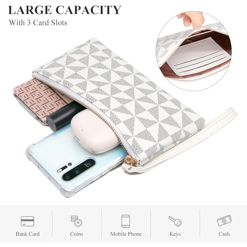 LJCZKA Wristlet Wallets for Women Clutch Purse PU Leather Handbags Cellphone Credit Card Holder with Wrist Strap (White)4