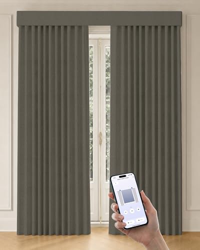 Image of Graywind Motorized Curtains with Track, 100% Blackout Smart Curtains, Rechargeable Curtains Compatible with Alexa & Remote Control for Large Windows, Custom Drapes Up to 220 inch, Slate (Gray)