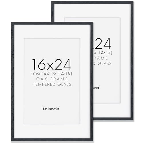 Cadre photo Fun Memories noir 16x24 chêne, ensemble de 2, style rustique avec verre trempé