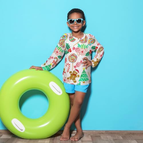 Image of Aflyko Festive Boys' Rash Guard Shirts Xmas UPF 50+ Sun Protection Swim Shirt 3-12T