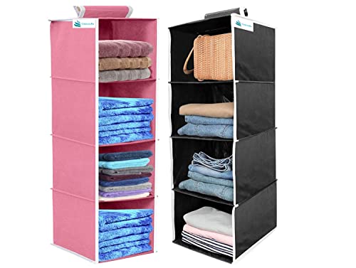 Image of Hanging Organizer (Pink Black, Pack of 2 (4 Shelf))