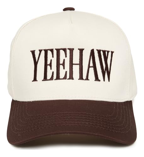 Two-Tone Canvas Snapback Baseball Cap - Yeehaw - Brown/Beige