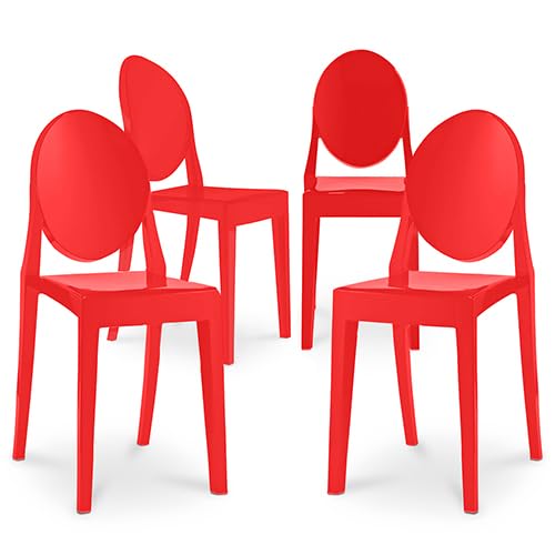 PC, plastica Iconik Interior Ghost Style - Set di 4 sedie da pranzo trasparenti Victoria Queen, colore: Rosso