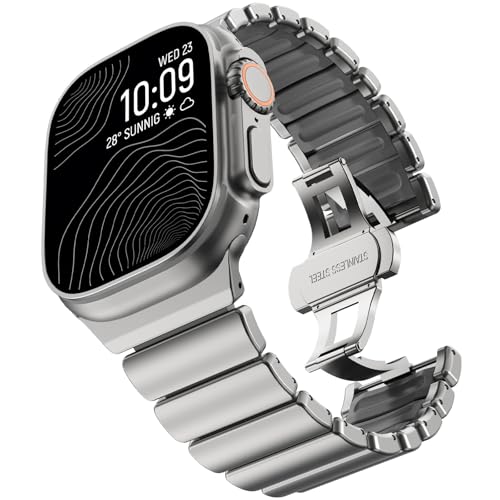 Image of CHANCHY Titanium Band Compatible with Apple Watch Ultra 3 /2 /1 Band 49mm 46mm 45mm 44mm 42mm, Luxury Band Titanium Silicone Dual-Layer Link for Men iWatch Series 11 10 9 8 7 6 5 4 SE