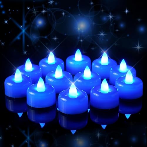 Amagic 12 Pack Blue Flameless LED Tea Lights Candles Battery