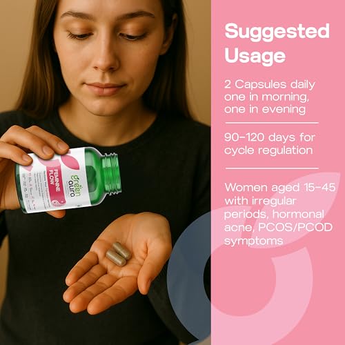 Image of Green Aura FeminineFlow PCOS Supplement for Women | Hormonal Balance & Irregular Period Support | Herbal Blend with Shatavari, Lodhra, Ashoka, Giloy | Natural PCOD Relief | 60 Vegan Capsules