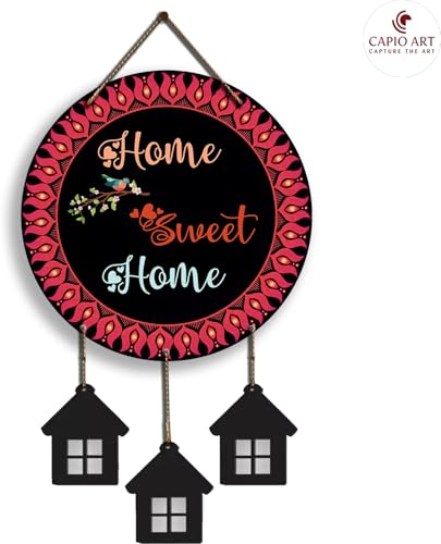 Image of CAPIO ART Welcome Wooden Quote Wall Hanging Decoration Items for Home Decor | Mdf Art for Living Room & Bedroom | Decorative Item for Office & House | Gifts Modern Wood Hanger - Home Sweet Home