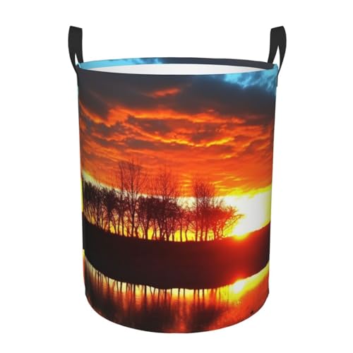 Beautiful sunset print Circular Hamper Waterproof Storage Bin Organizer Basket Laundry Hamper With Handles For Clothes Toys Medium