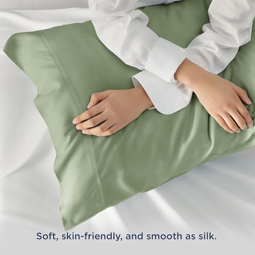 Bedsure Cooling Pillow Cases Standard Size, Rayon Derived from Bamboo Standard Pillowcases Set of 2, Breathable & Silky Soft Cool Bedding Pillow Covers with Envelope Closure, Sage Green, 20x26 Inches