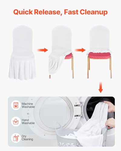 Image of VEVOR Chair Covers, Polyester Spandex Chair Cover, Stretch Slipcovers for Wedding Party Dining Banquet Flat-Front Chair Covers (White-d, 30PCS)