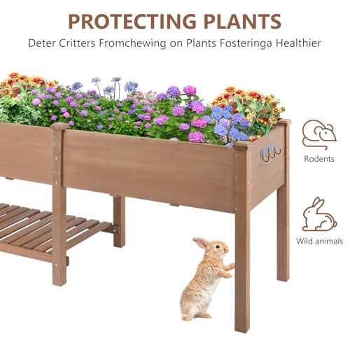 Image of ketive Raised Garden Bed with Legs Outdoor,Elevated Garden Box,Storage Shelf, Protective Liner for Backyard,Patio,Balcony,80x23x30in (Brown)