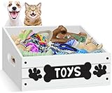 Large Dog Toy Bin for Toy Chest, Wood Dog Toy Basket with Handle, Dog Toy Box for Dog Organization and Storage, Dog Stuff Organizer for Dog Toys, Leash, Food, Accessories, Dog Toy Storage Basket Bin