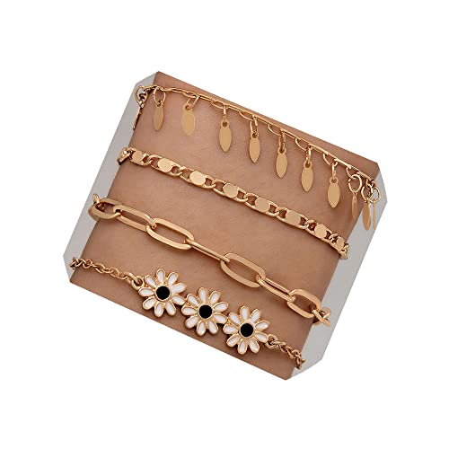 Silaner Gold Chain Bracelet Sets For Women Girls 14K Gold Plated Dainty Boho Cuban Link Paperclip Adjustable Layered Bracelet Chunky Flat Cable Chain Punk Bracelets Set Fashion Jewelry #TOP8