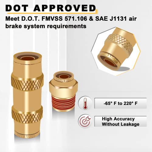 Siptenk Dot Air Fittings 33Pcs, Brass Air Brake Line Fittings 1/4" 3/8" 1/2" Push To Connect Fittings Kit With Tube Cutter Air Brake Connector Kit For Truck Industry Air System #TOP3