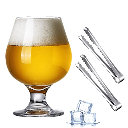 1Pcs Classic Belgian Beer Glass With 2Pcs Ice Tongs, 11.16 Oz Craft Beer Glass Stemmed Tulip Beer Glasses Snifter Glass Made Of Lead-Free Crystal As Drinking Gifts For Men Dad Grandpa Friends #TOP17