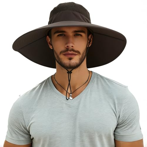 Super Wide Brim Sun Hat-UPF 50+ Protection,Waterproof Bucket Hat for Fishing, Hiking, Camping, Boating,Breathable Nylon & Mesh (Dark Grey)