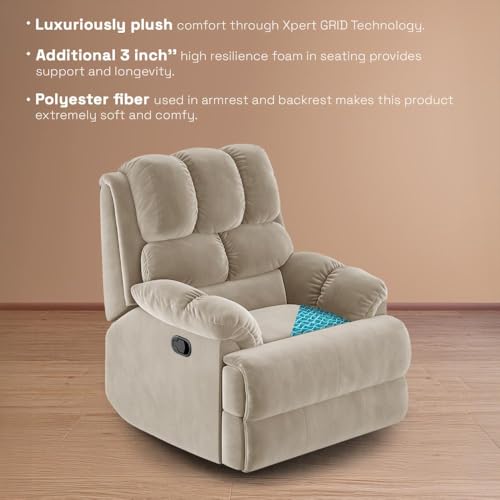 Image of Wakefit Recliner | 3 Year Warranty | Recliner Sofa 1 Seater, XpertGRID Technology, Designed for Supreme Comfort & Relaxation, Easy DIY Assembly, 145 kg Weight Capacity, Virelia (Tuscan Tan)