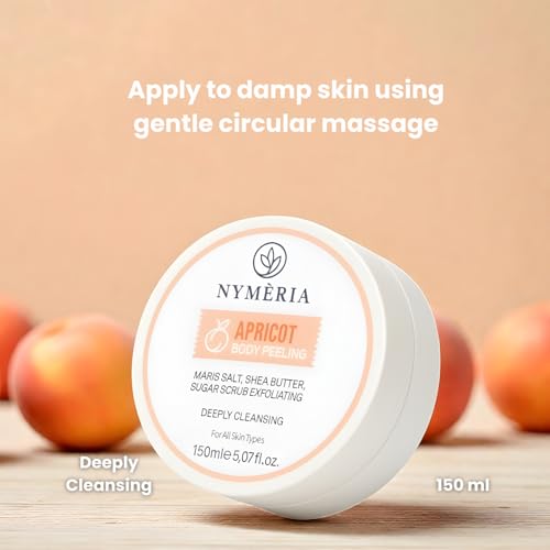 NYMERIA Apricot Body Peeling – Exfoliating Sugar & Salt Body Scrub with Shea Butter & Hyaluronic Acid, Deep Cleansing & Hydrating Formula for Smooth, Glowing Skin, 5 fl oz / 150 ml — view 5