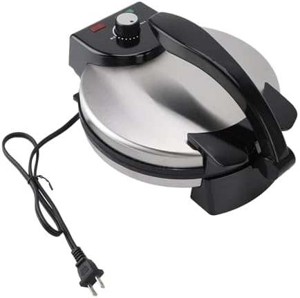 AUNMAS 10Inch Electric Tortilla Maker, Non Stick Chapati Machine with Knob Temperature Control, Stainless Steel Cover for Cooking, Easy with Aluminum Alloy SUS, 1100W