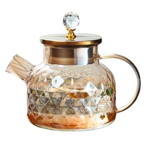 Tetera de Cristal con Tapa,Tetera de Vidrio de Borosilicato Resistente al Calor,Vidrio Hervidor de Agua con Filtro Extraíble,para Té de Frutas,Té de Flores,Zumo,Bebidas (1000ML)