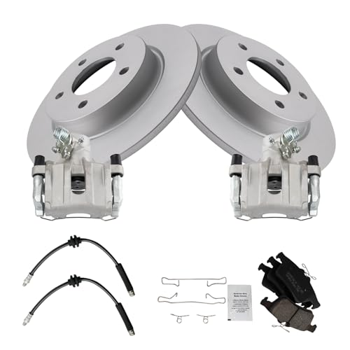 Image of TRQ Rear Brake Pad and Rotor Set Ceramic G Coated Rotors Calipers Compatible with 2006-2008 Mazda 3