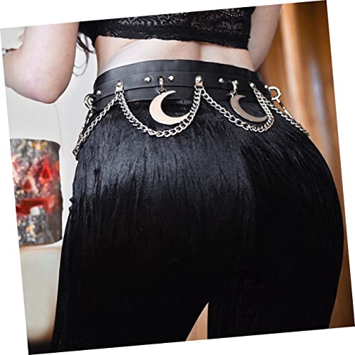 Crescent Waistband Stylish Punk Waist Belt with Moon Decoration Durable PU for Gothic Fashion Enthusiasts Unique Women4