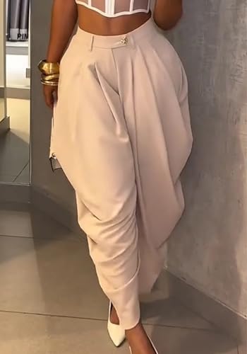 NRTHYE Womens Business Casual Pants Baggy High Waisted Wide Leg Pleated Drapey Harem Tapered Pants Work Trousers4