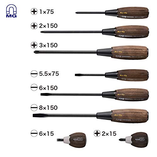 Vessel Wood-Compo Non-Slip Tang-Thru Screwdriver (8Pc. Set 3308Eva) #TOP1