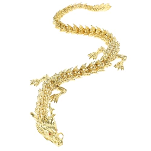 Holibanna Chinese Dragon Statue 3D Printed Gold Dragon Figurine Feng Shui Ornament Year of the Desk Decor for Home Office