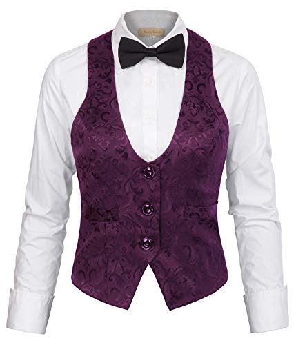 Waistcoat for Women Steampunk Purple Jacquard Slim Fit Button Down Cosplay Vest Jacket XL steampunk buy now online