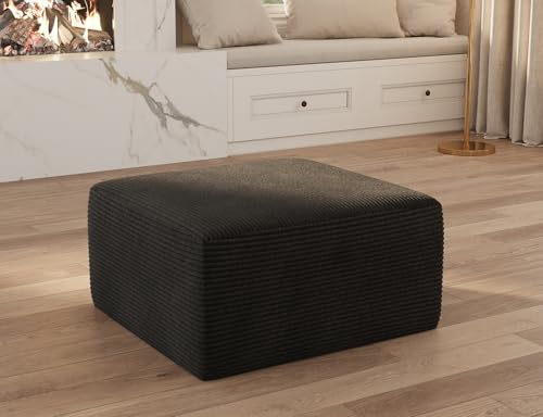 Image of 108 inches Modular Sectional Sofa with Chaise, Boneless Comfy Corduroy Fluffy Couch with Deep Seat and Side Pockets, No Assembly Required (3.Black Sofa, 9.a Ottoman)