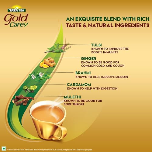 Image of Tata Tea Gold Care 1kg, Rich in Taste, Goodness of Elaichi, Ginger, Tulsi, Brahmi & Mulethi, Black Tea, Loose Leaves (Pack of 2)