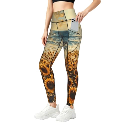 Pantalones de yoga con estampado de girasoles de tejido suave y corte holgado