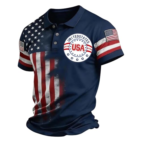 HJINGSUN Patriotic Golf Shirts for Men USA American Flag Polo Shirt 4th of July Camo Short Sleeve Business Casual Tops 2026,Zb5-Dark Blue,XX-Large