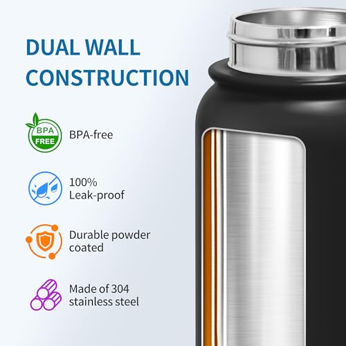 Image of GOPPUS Insulated Water Bottle 20oz Stainless Steel BPA-Free Sports Bottle Ideal for School and Travel Silicone Spout Lid Prevents Leaks, Sweat, and Dust (Black)