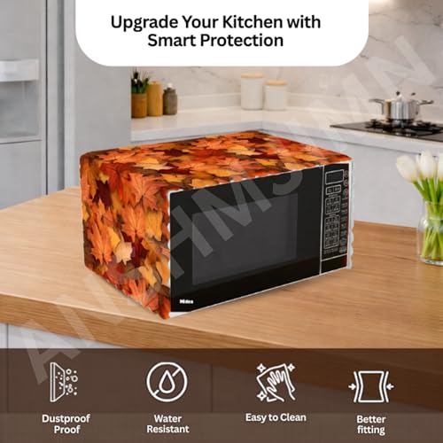 Image of Printed Microwave Oven Cover | Dustproof Waterproof Non-Slip Fabric Cover | Kitchen Decorative Appliance Protector | Kitchen Appliance Cover. (Multi - Leaf)