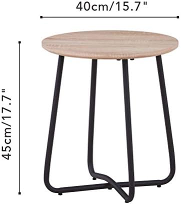 GOLDFAN Round Side Table, Small Industrial Sofa End Table Metal Coffee Table Bedside Table for Living Room Bedroom,Natural